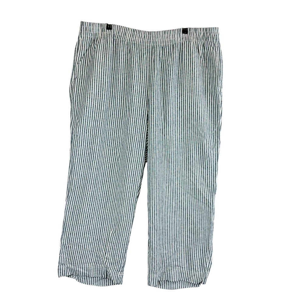 Old Navy Womans Sz XXL Pants Linen Blend Wide Leg Pull On Blue Stripes